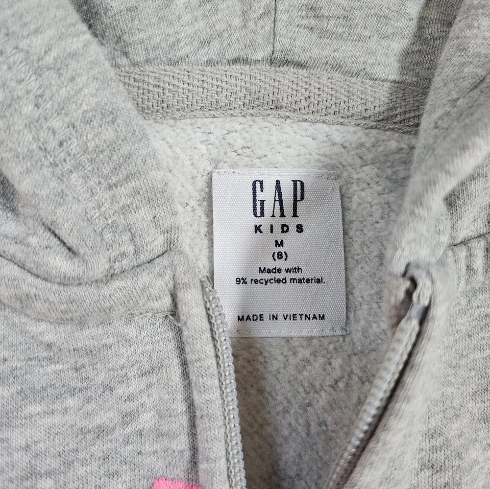 Gap Kids' Gray Zip Hoodie with Pink Logo- Medium